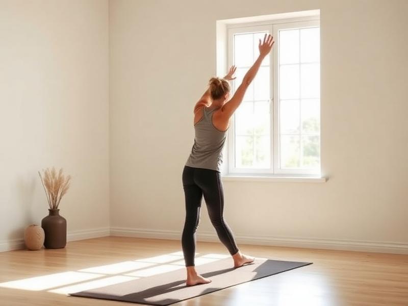 Жінка виконує вправи на розтяжку в світлому приміщенні