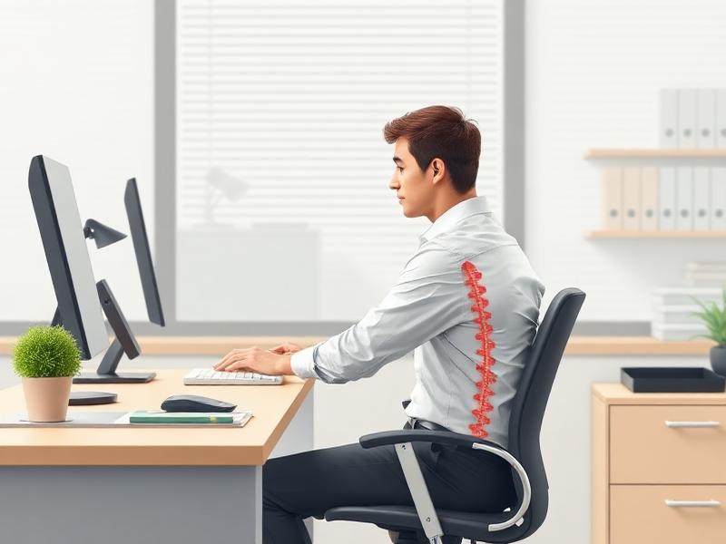 Людина працює за комп'ютером у неправильній позі
